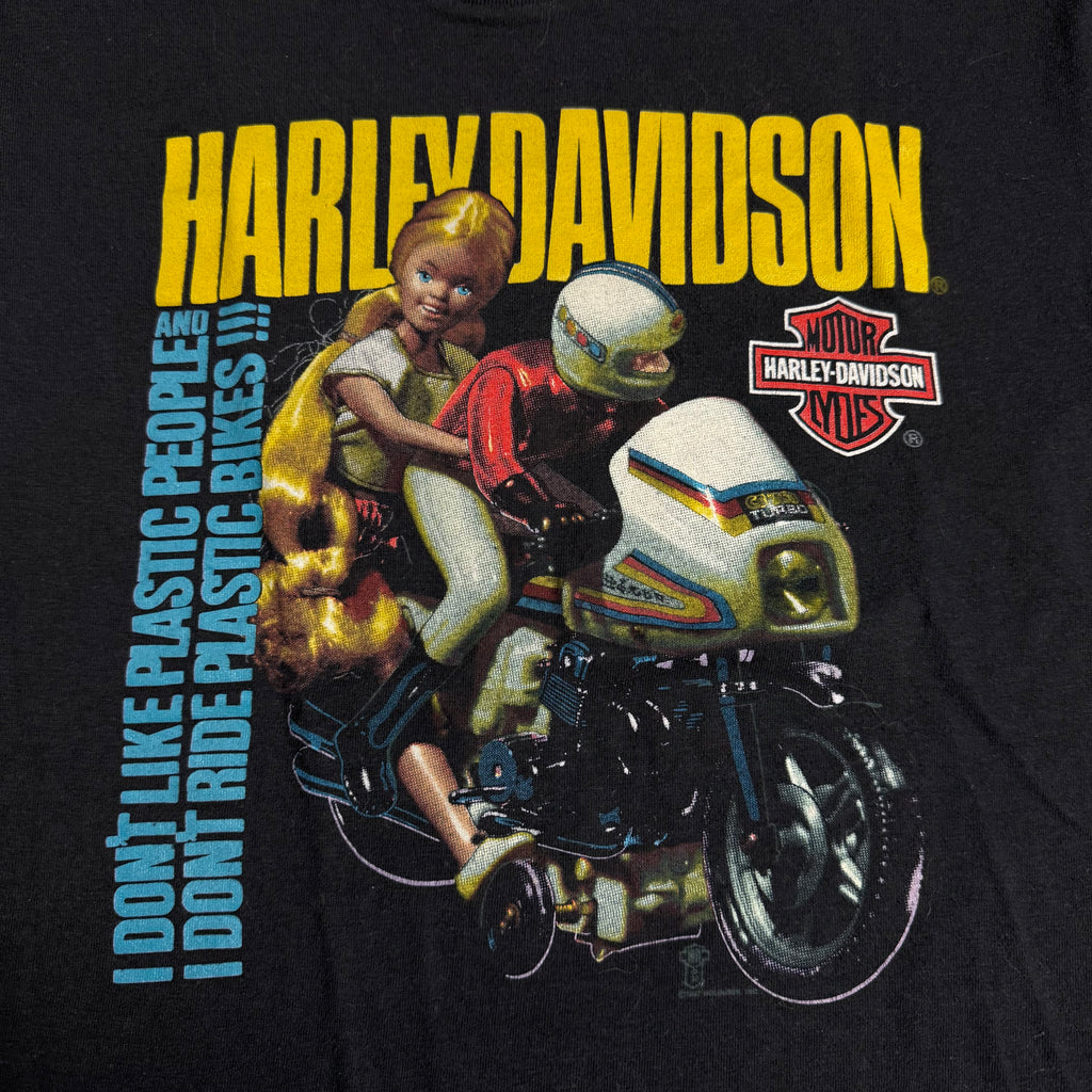 vintage 80s harley davidson plastic people barbie tee