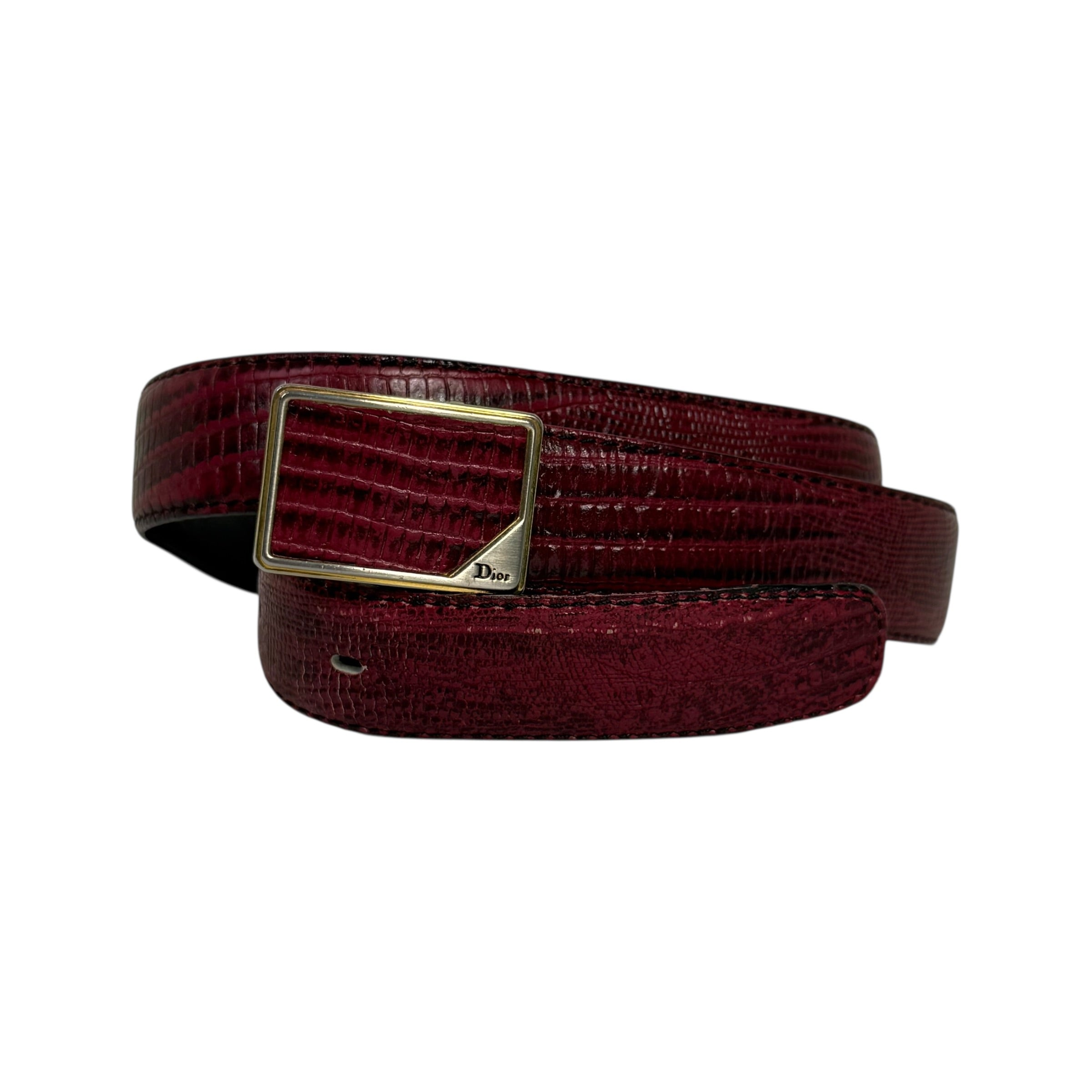 vintage christian dior burgundy lizard embossed leather belt