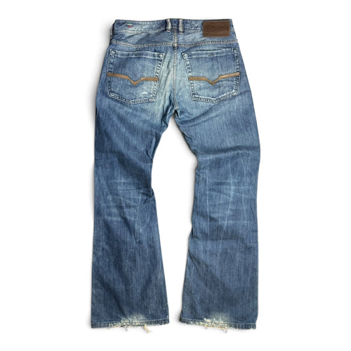 2000s diesel zathan distressed medium wash bootcut button fly 008IN blue jeans