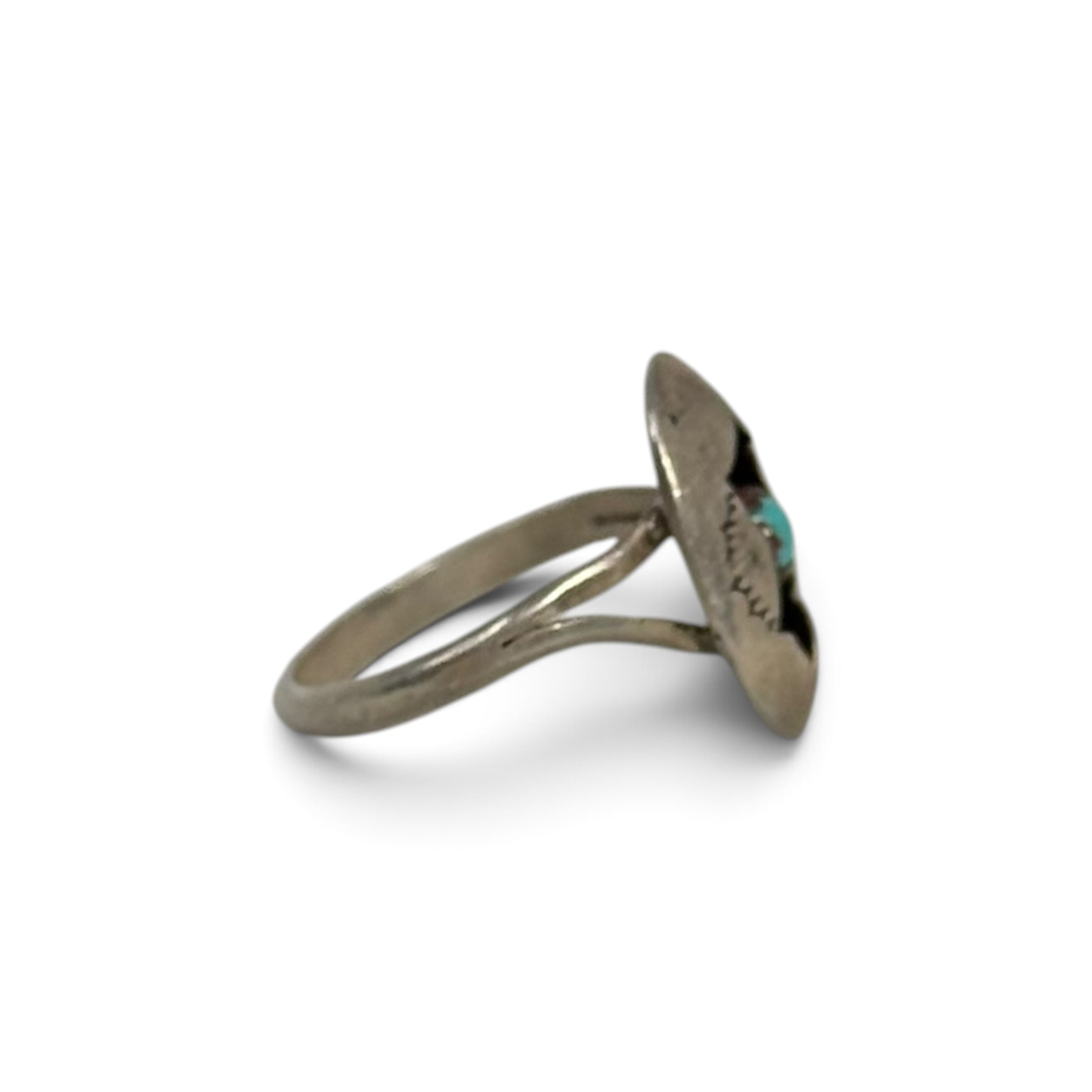 vintage southwestern silver + turquoise shadowbox oval split shank ring