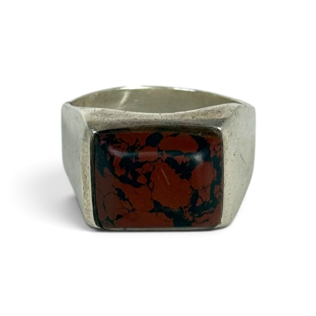 vintage mexican 925 sterling silver mahogany obsidian signet ring