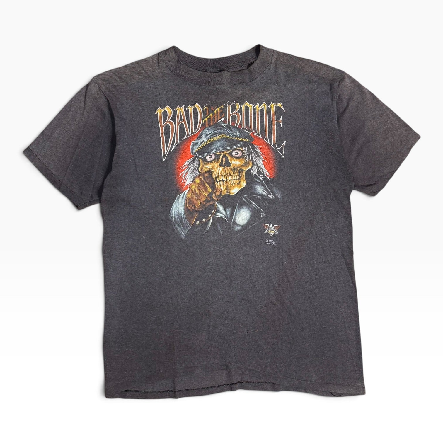rare vintage 1987 3d emblem bad to the bone biker skull graphic tee