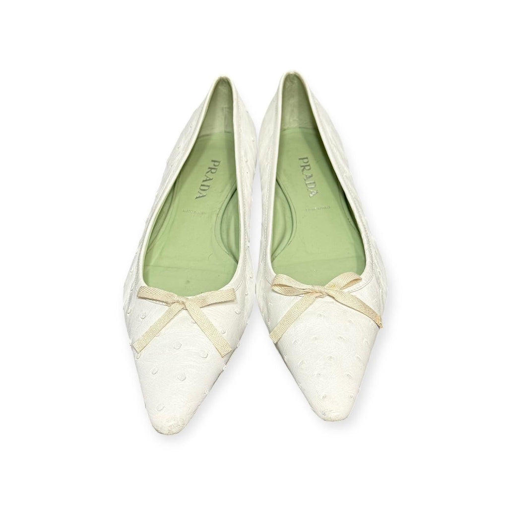 2000s prada ostrich leather pointed toe flats