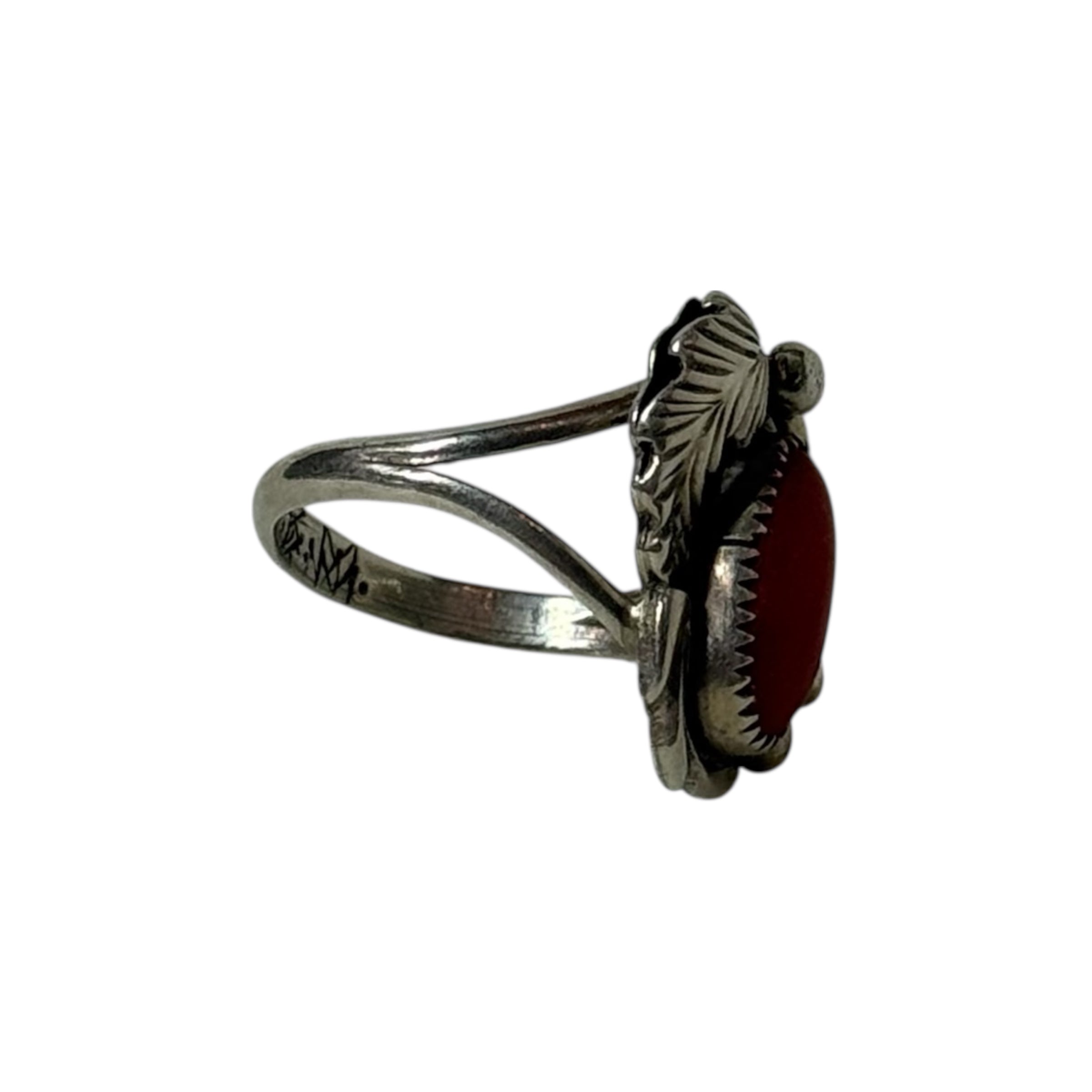 vintage navajo sterling silver coral feather ring