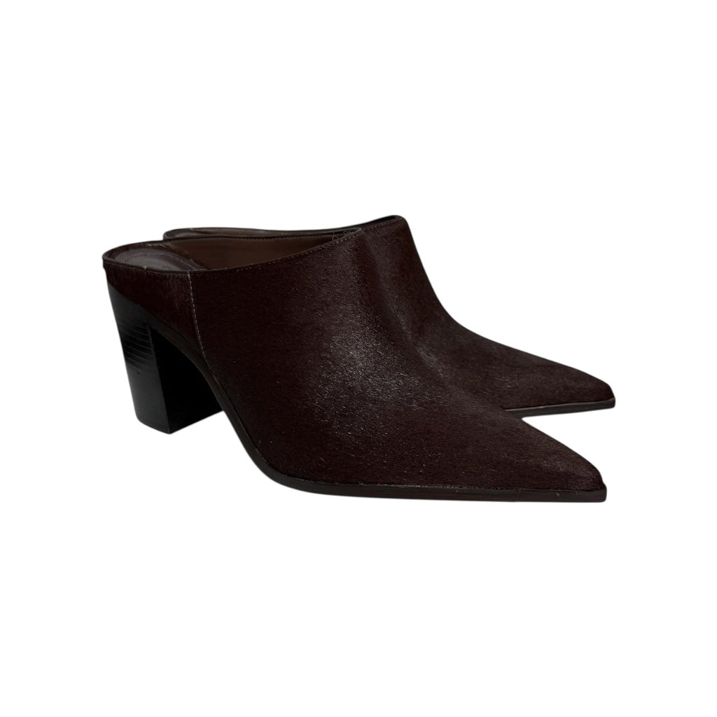 schutz mikki mules in dark red calf hair