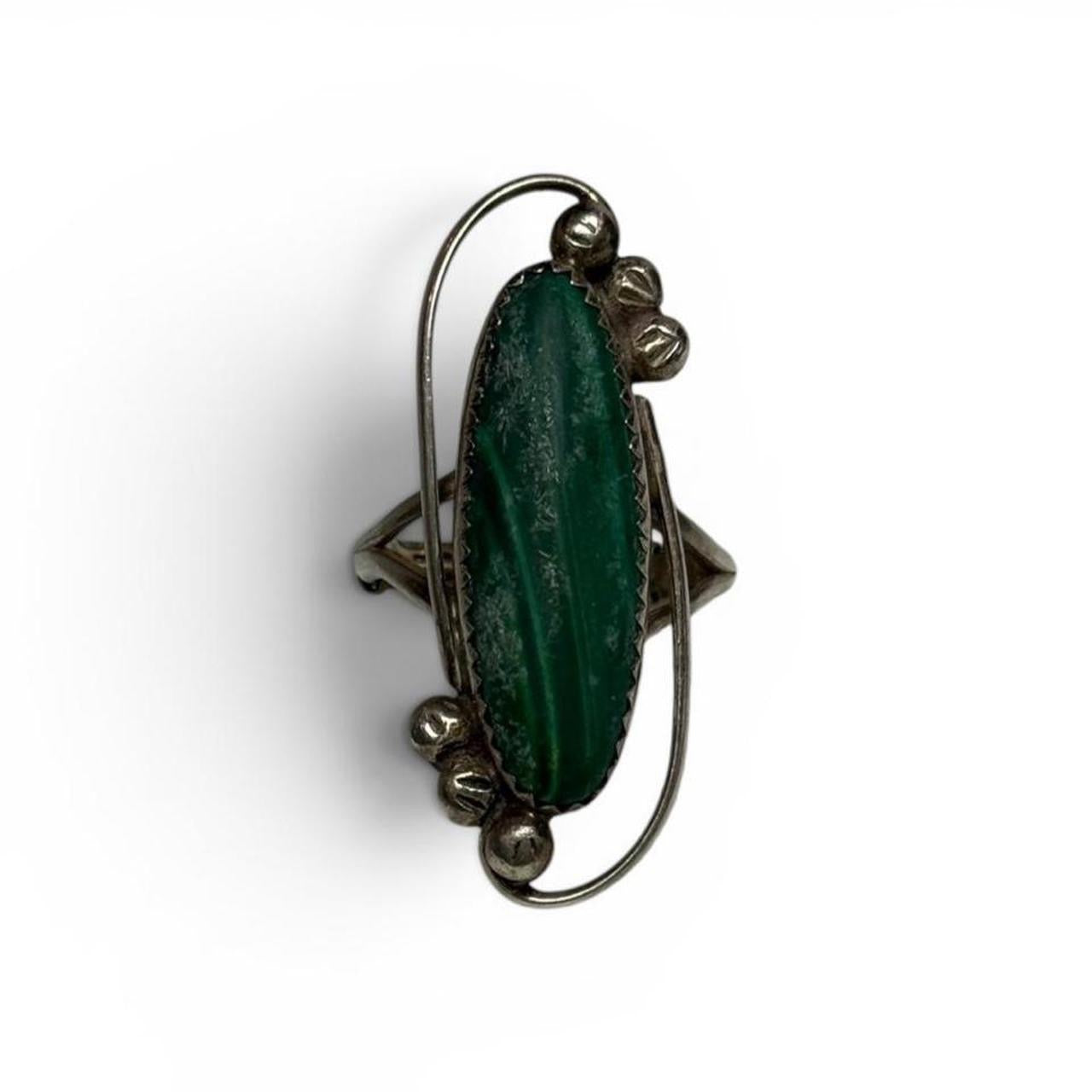 vintage southwestern 925 sterling silver long navette malachite statement ring