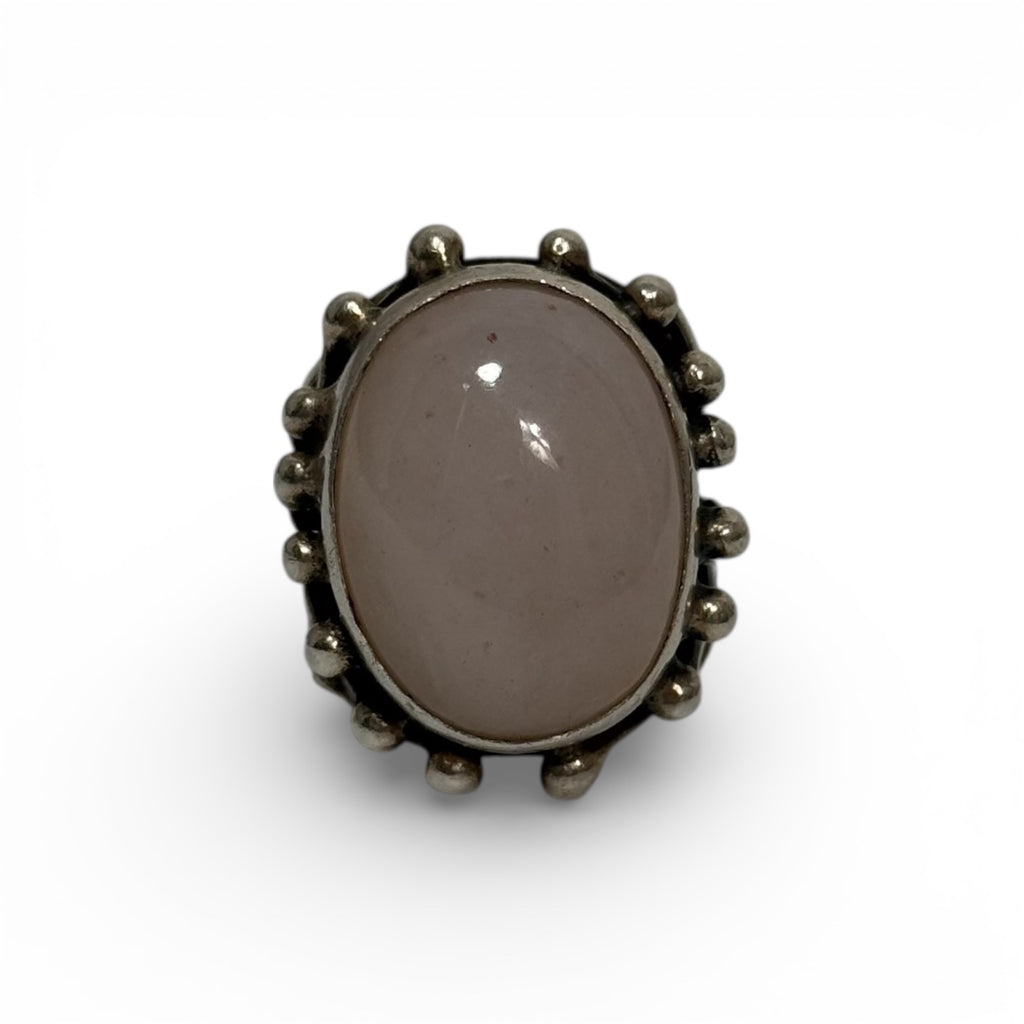 vintage 60s/70s orno poland mcm modernist pink agate silver ring