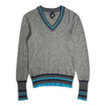 vintage 2000s dolce & gabbana grey v-neck sweater with blue striped trim
