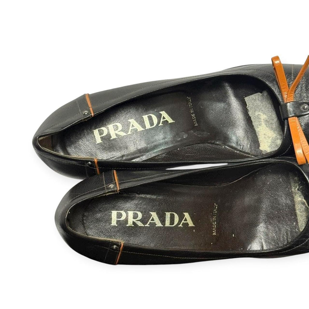 vintage prada black & brown leather bow heels