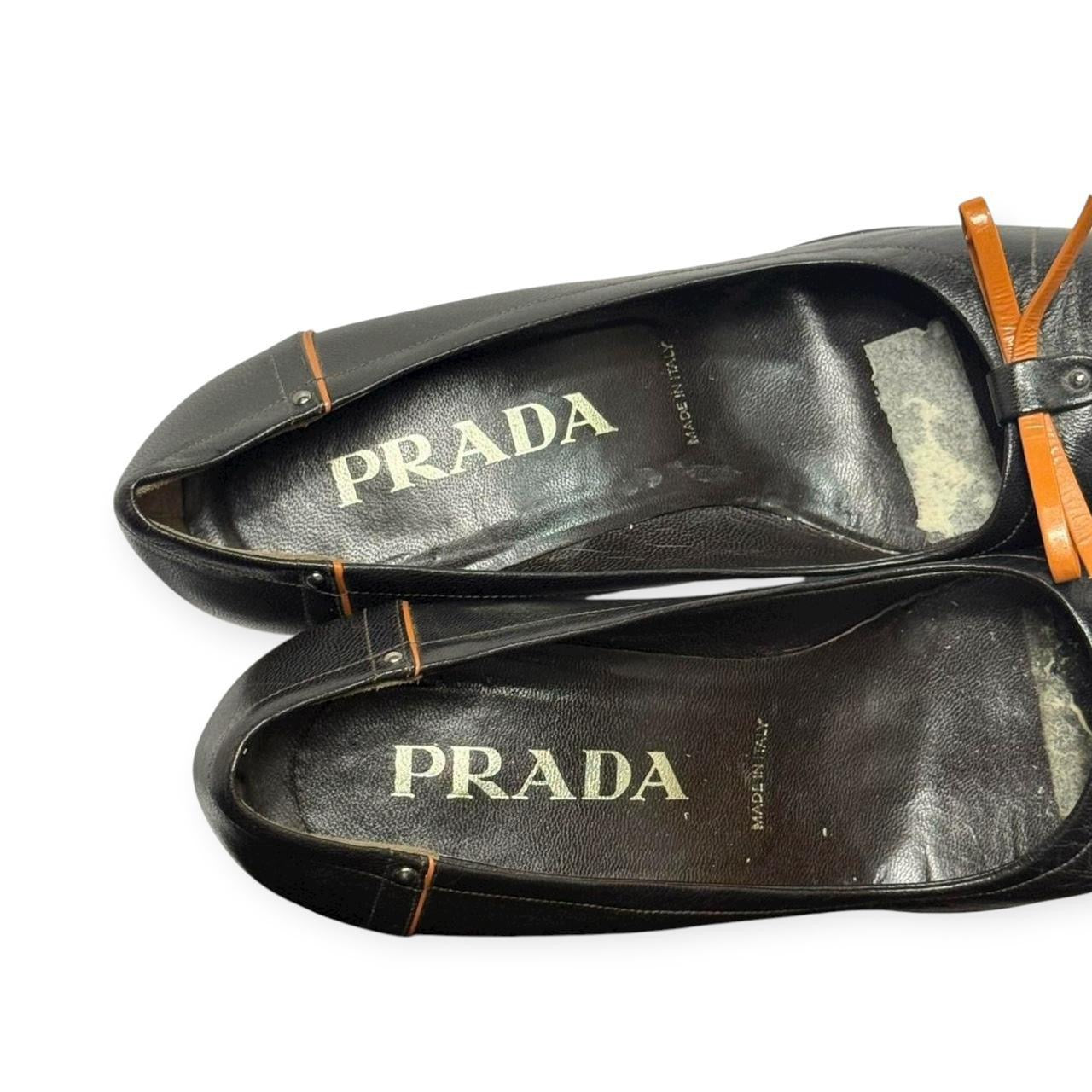 vintage prada black & brown leather bow heels