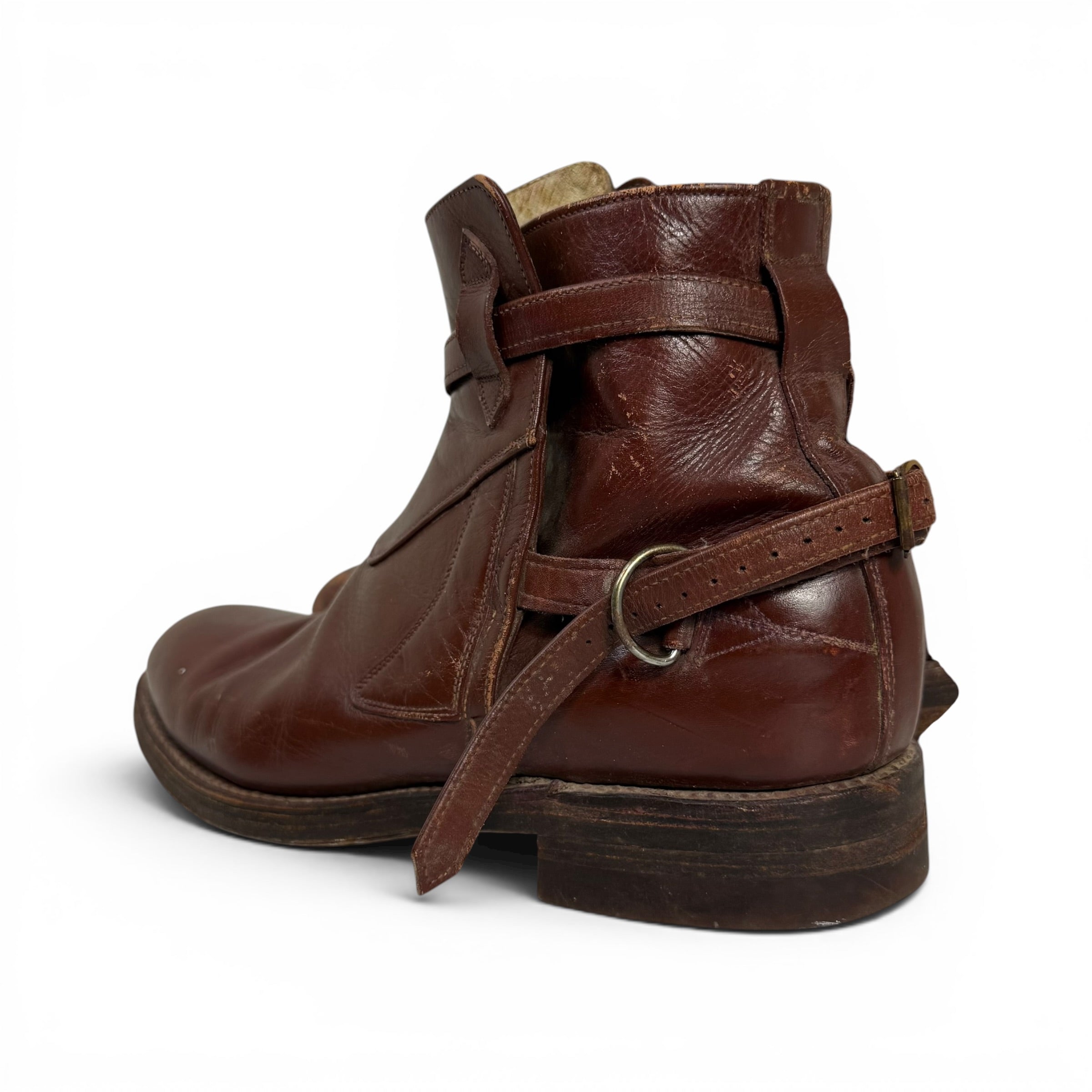 vintage calzado tres caballos distressed brown leather jodhpur tanker boots