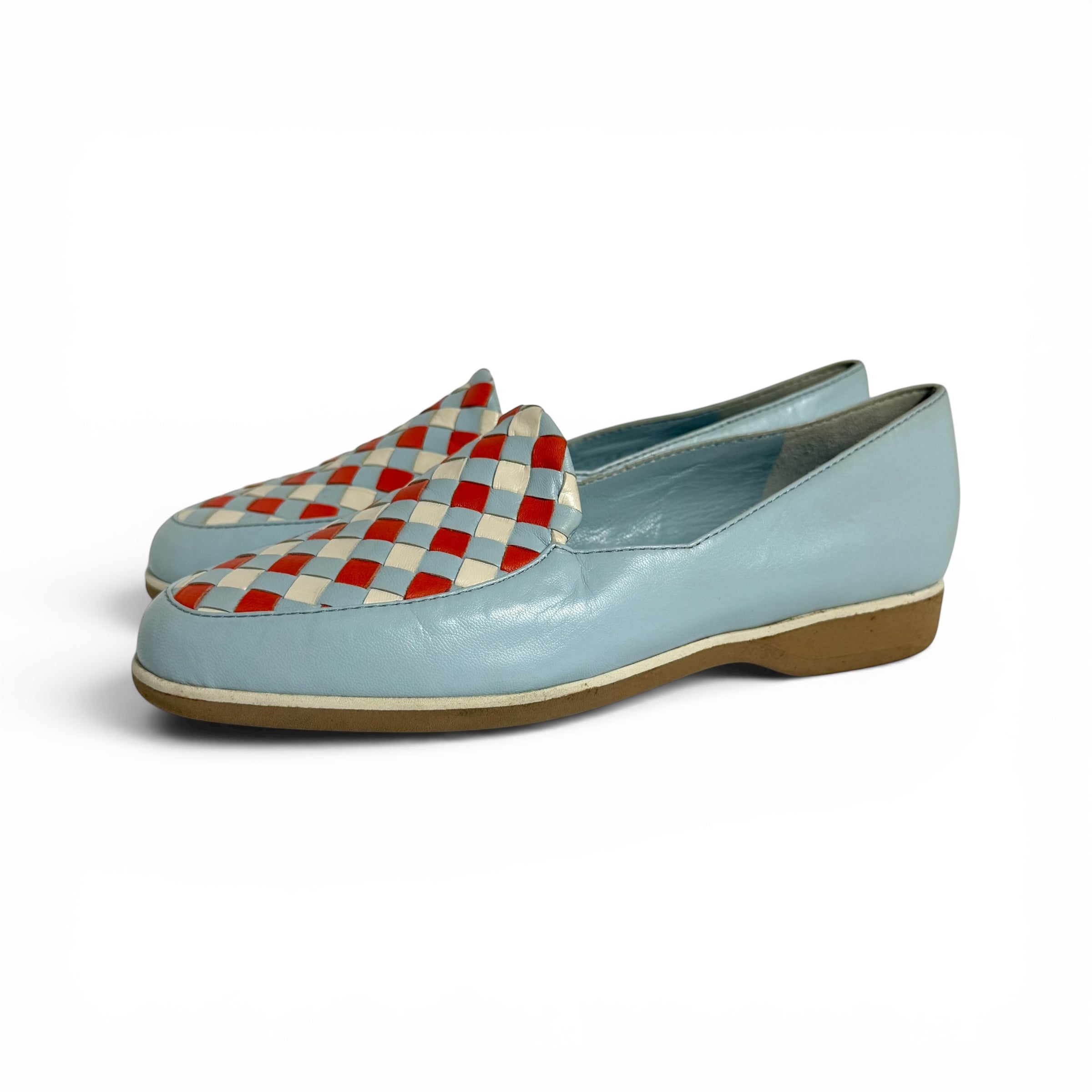 vintage bottega veneta tri-color harlequin leather loafers