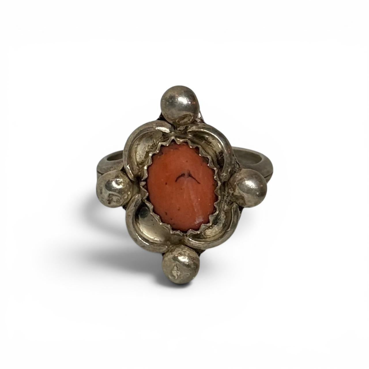 vintage southwestern 925 sterling silver natural red coral ring