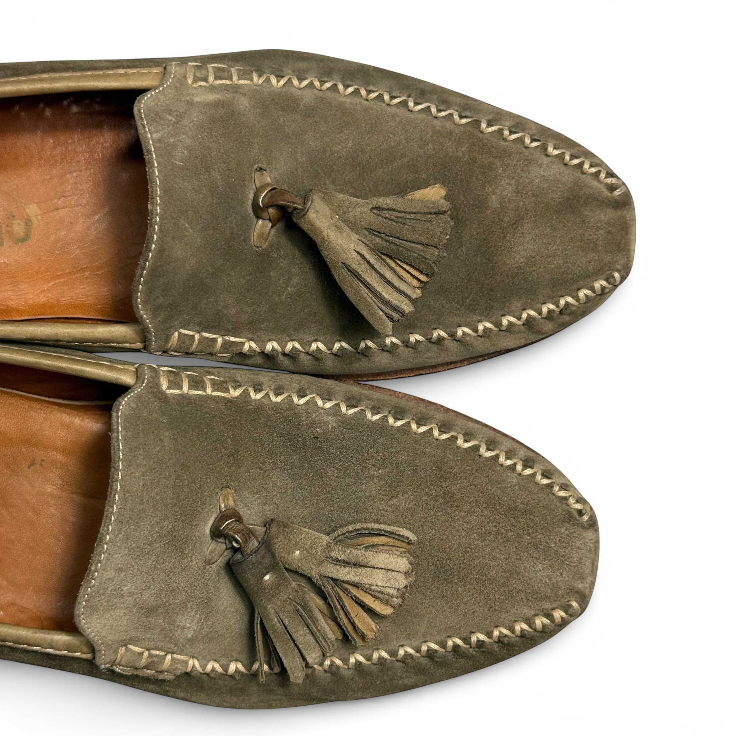 vintage salvatore ferragamo suede moc tassel loafers