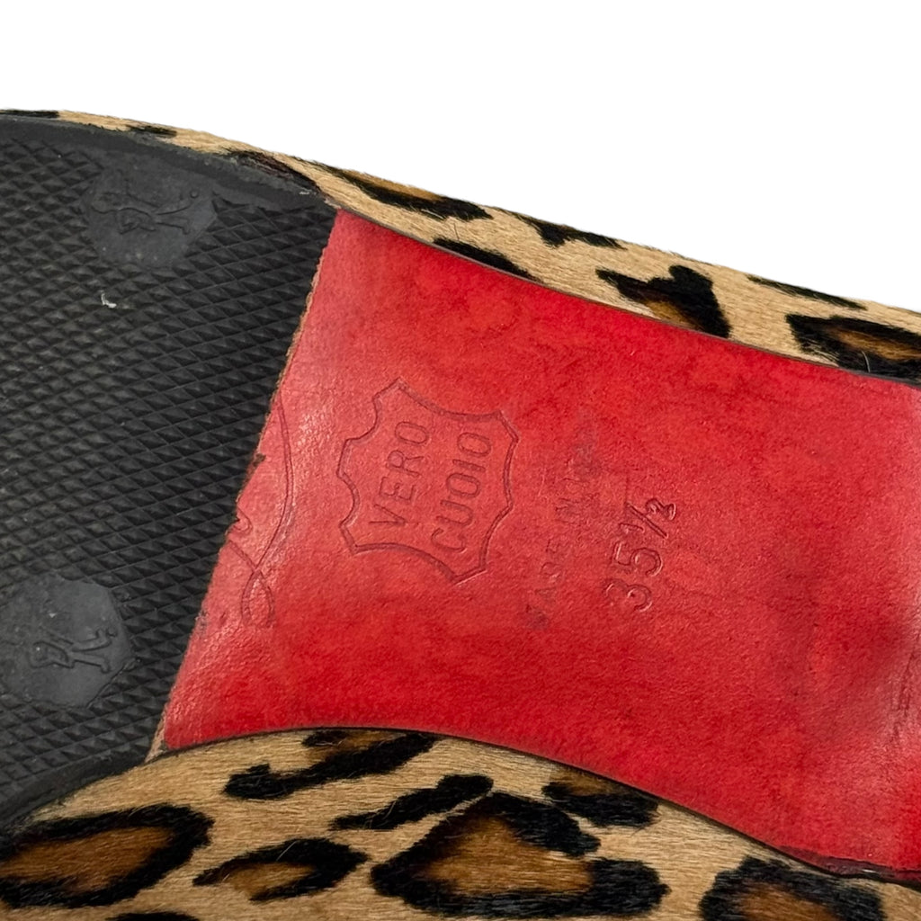 christian louboutin leopard print calf hair pointed toe kitten heel pumps with box + dust bag