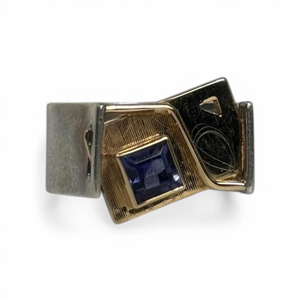 jayne demarcay sterling silver + 14k gold iolite modernist studio art ring