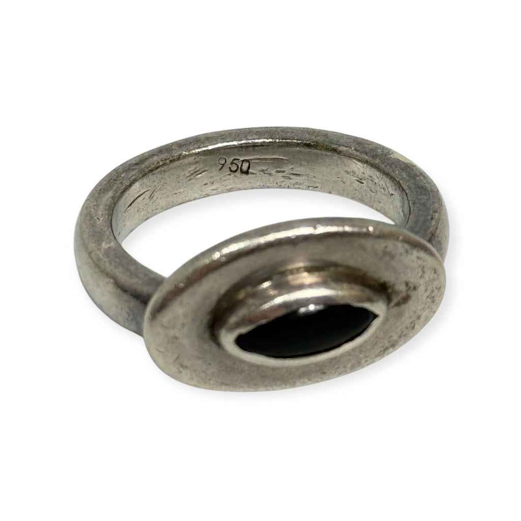vintage sterling silver black onyx eye ring