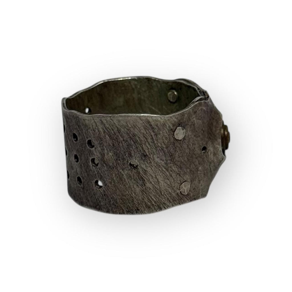 vintage beth piver artisanal silver & copper steampunk band ring