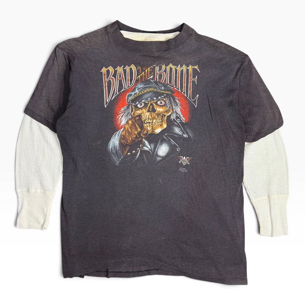 rare vintage 1987 3d emblem bad to the bone biker skull graphic tee