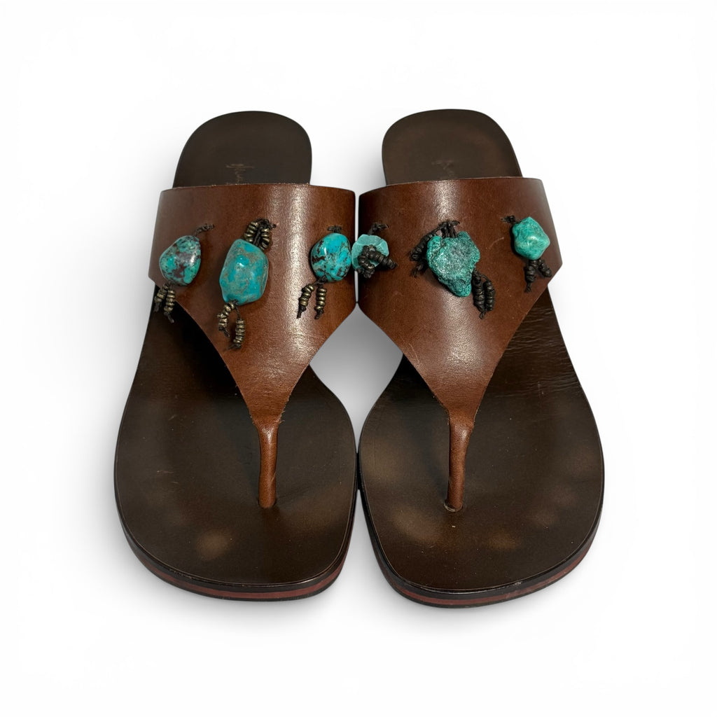 henry beguelin turquoise block heel thong sandals