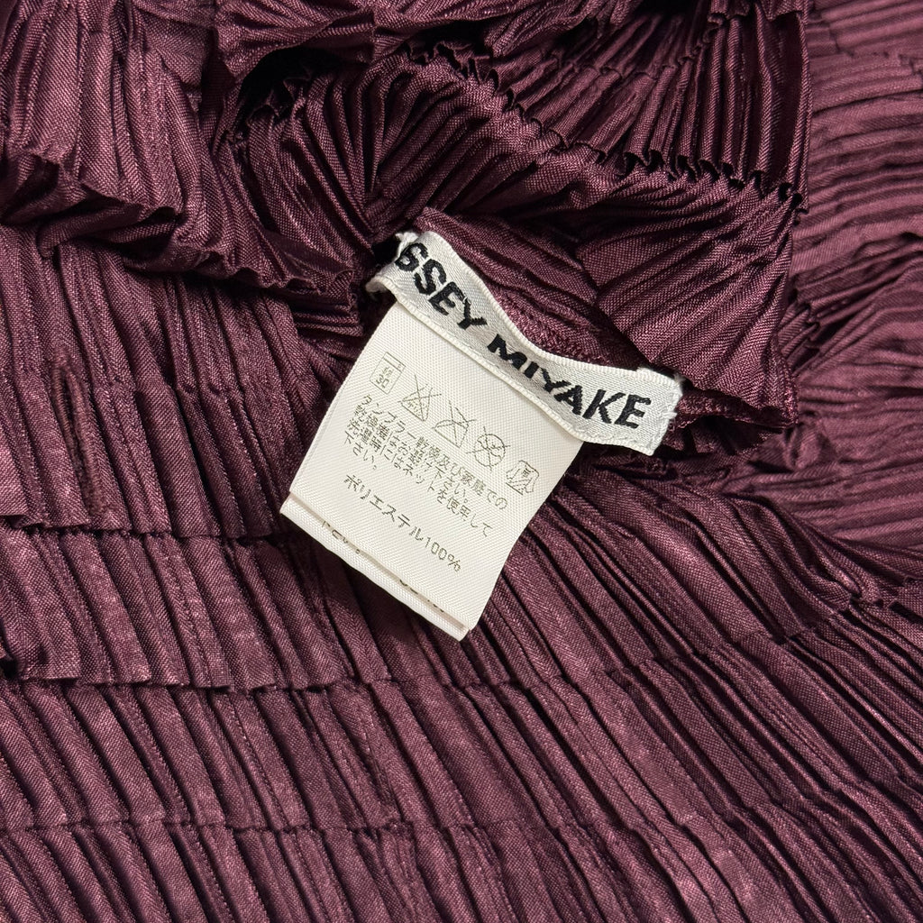 vintage issey miyake mainline sculptural accordion pleated top & skirt set in wine
