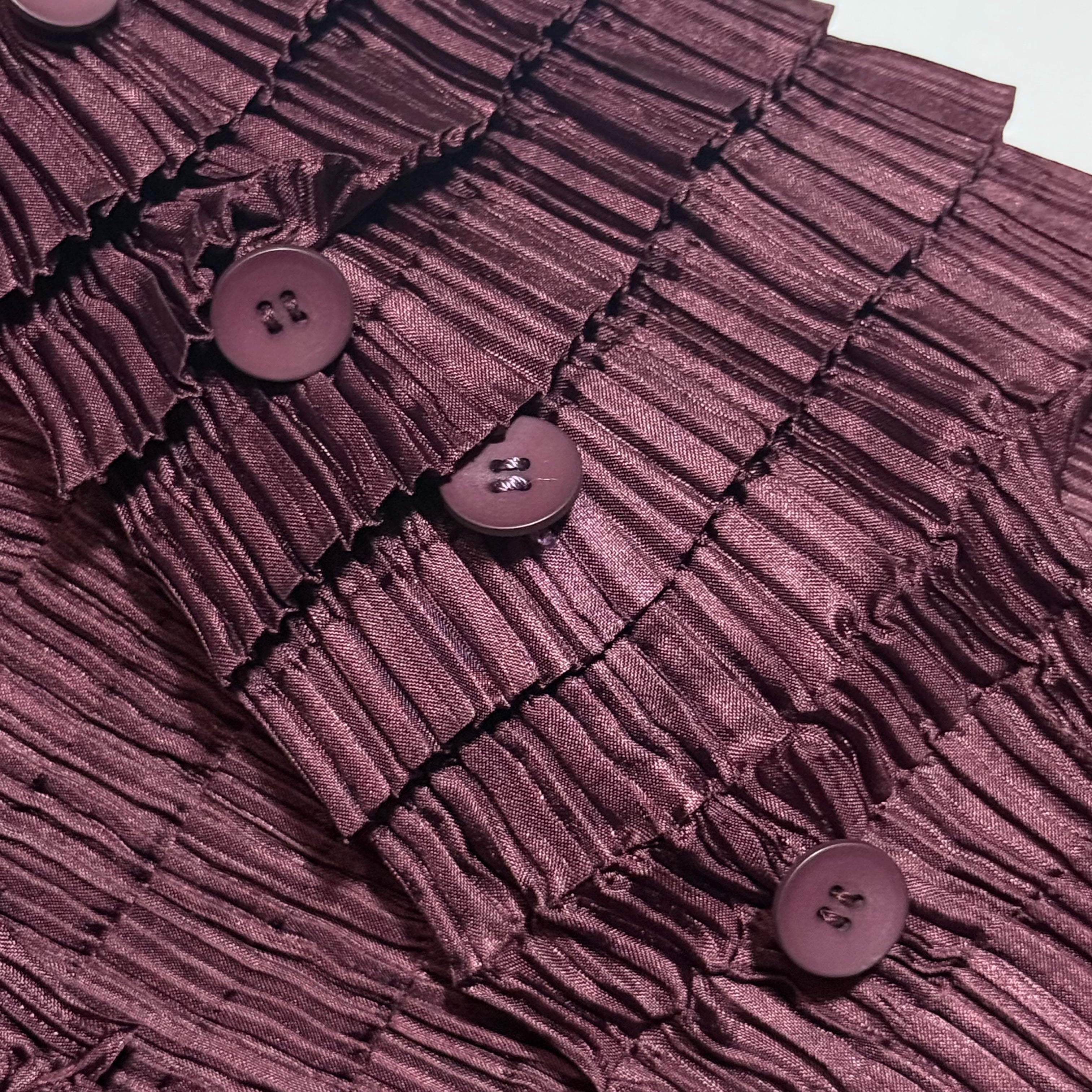 vintage issey miyake mainline sculptural accordion pleated top & skirt set in wine