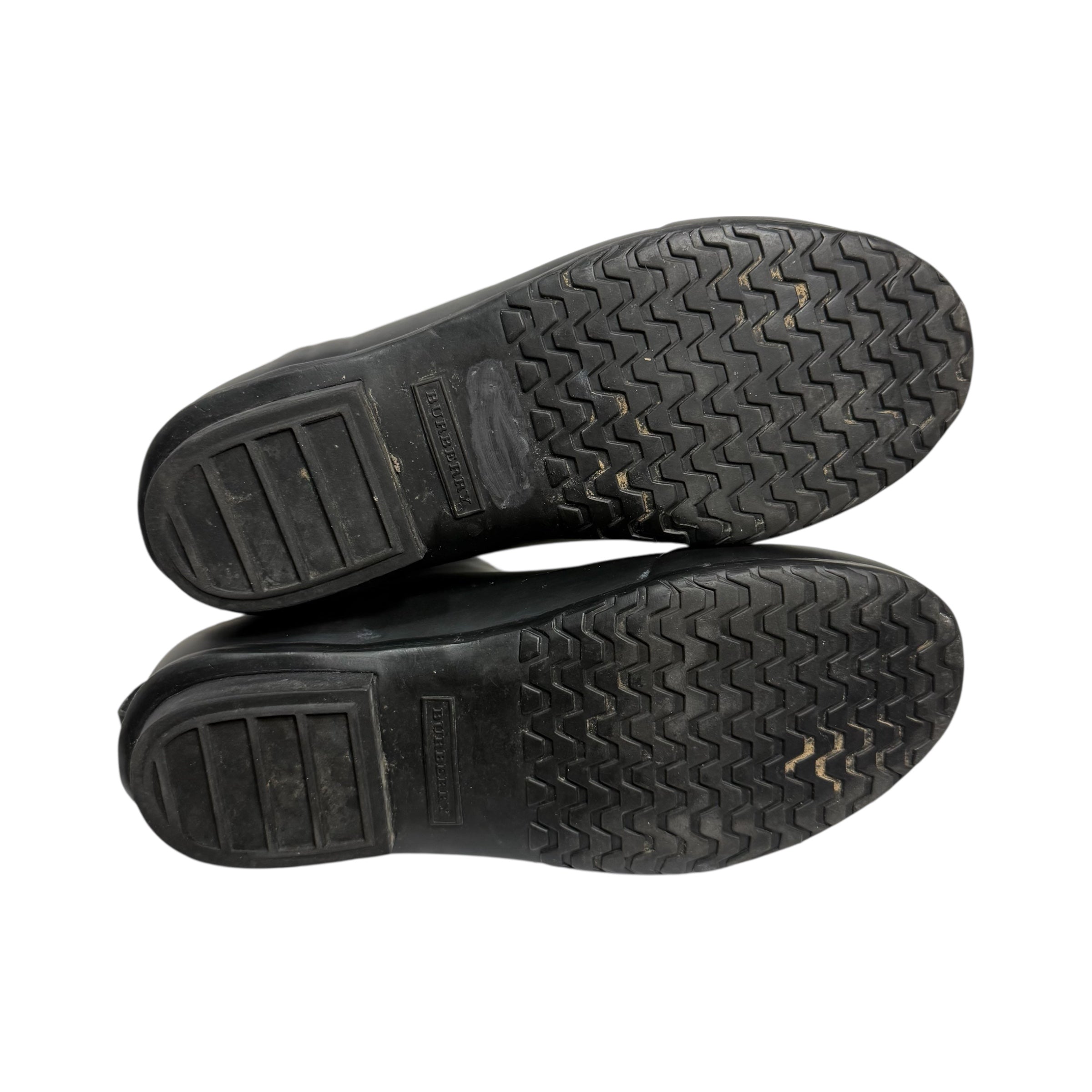 burberry black & gray clemence rain boots