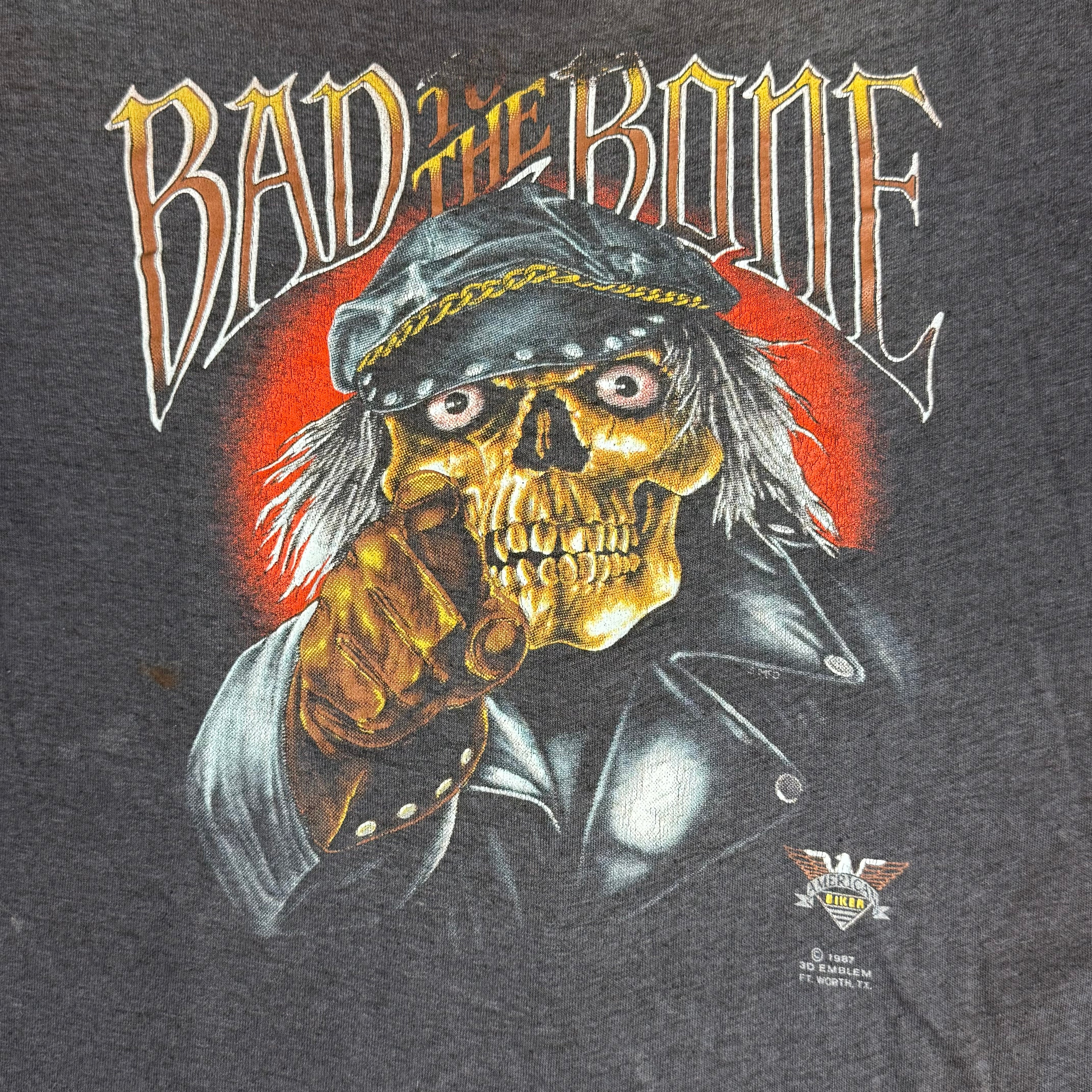 rare vintage 1987 3d emblem bad to the bone biker skull graphic tee