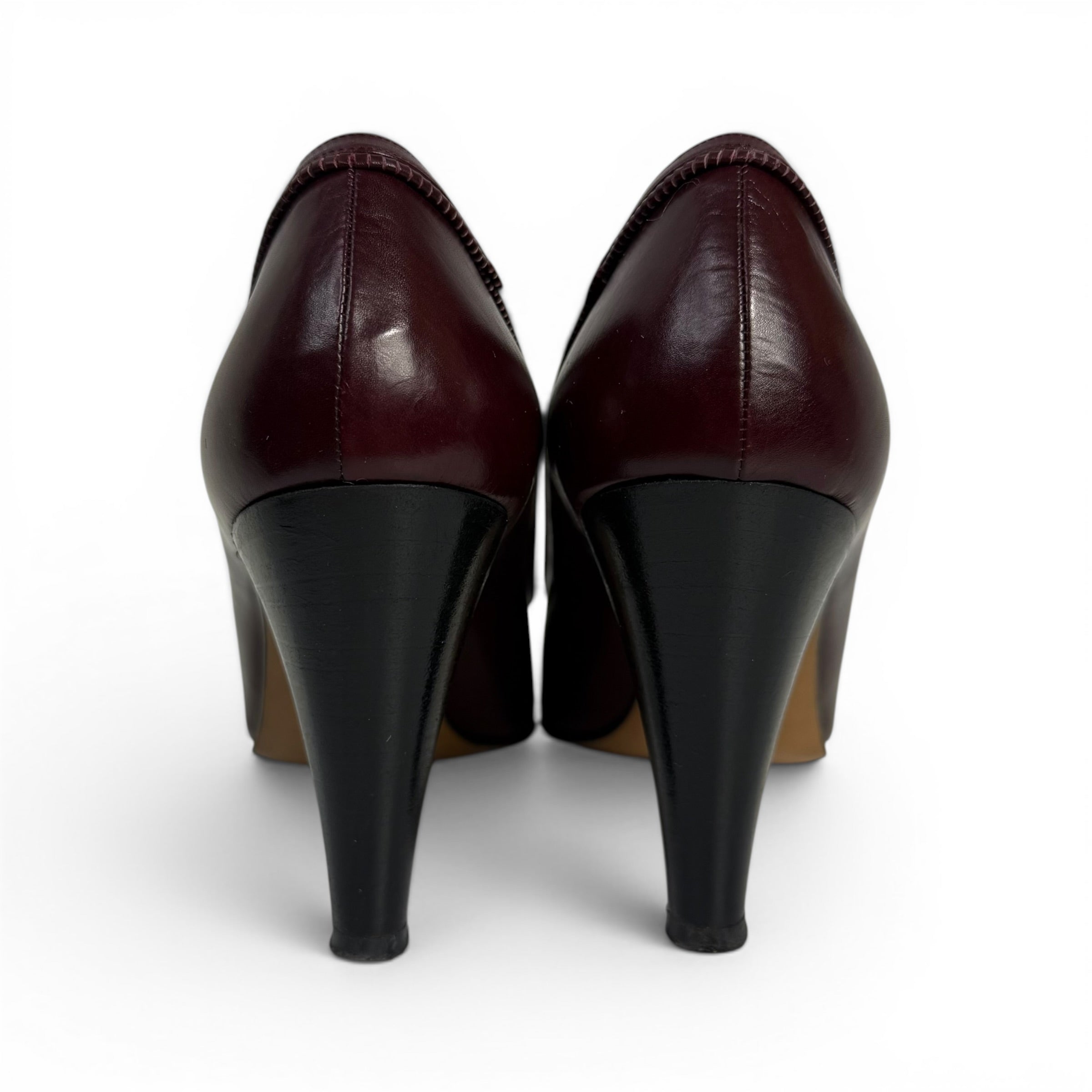vintage loewe burgundy leather anagram logo pumps
