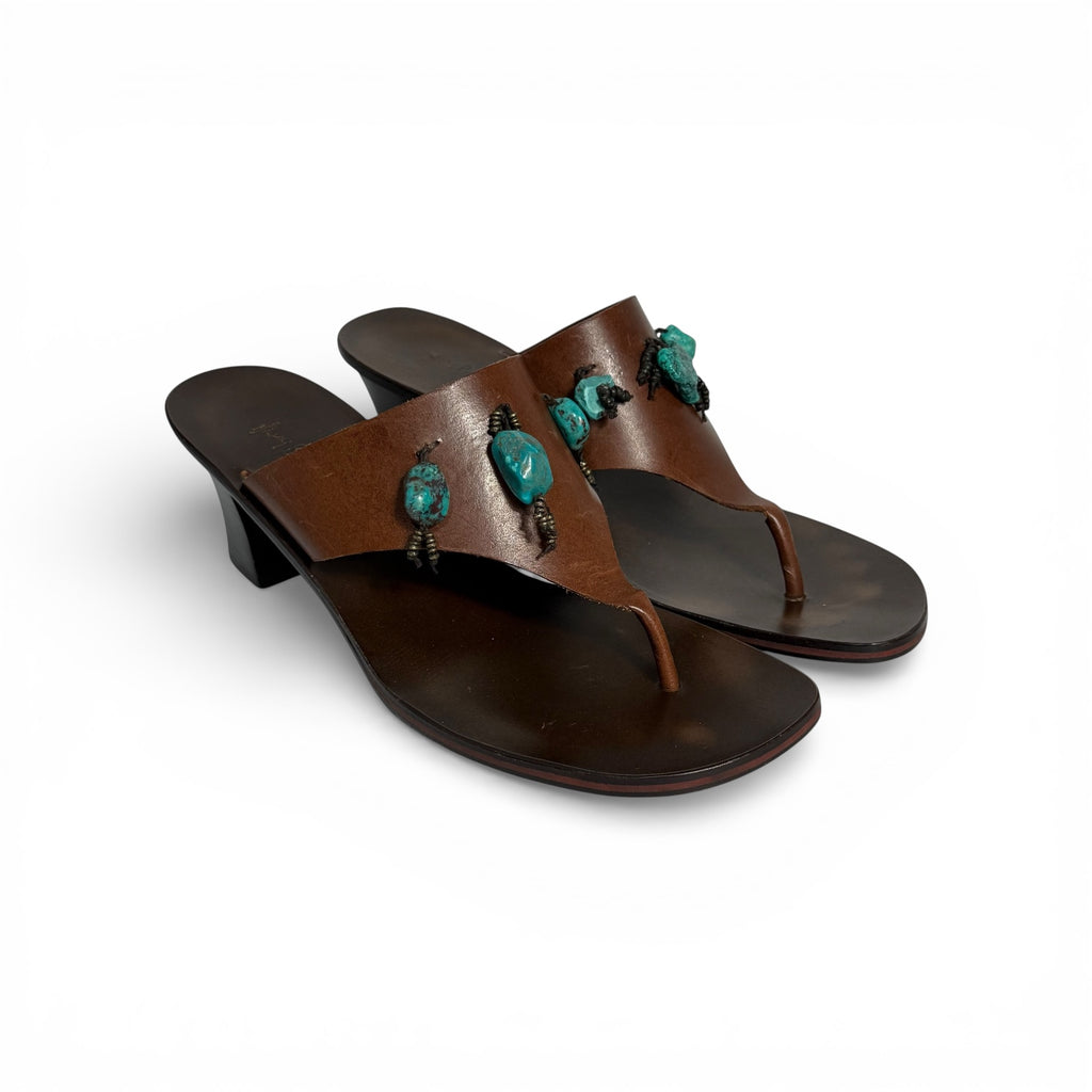henry beguelin turquoise block heel thong sandals