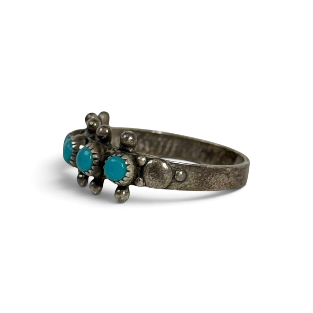 vintage navajo sterling silver turquoise 5 stone row ring artisan signed JP