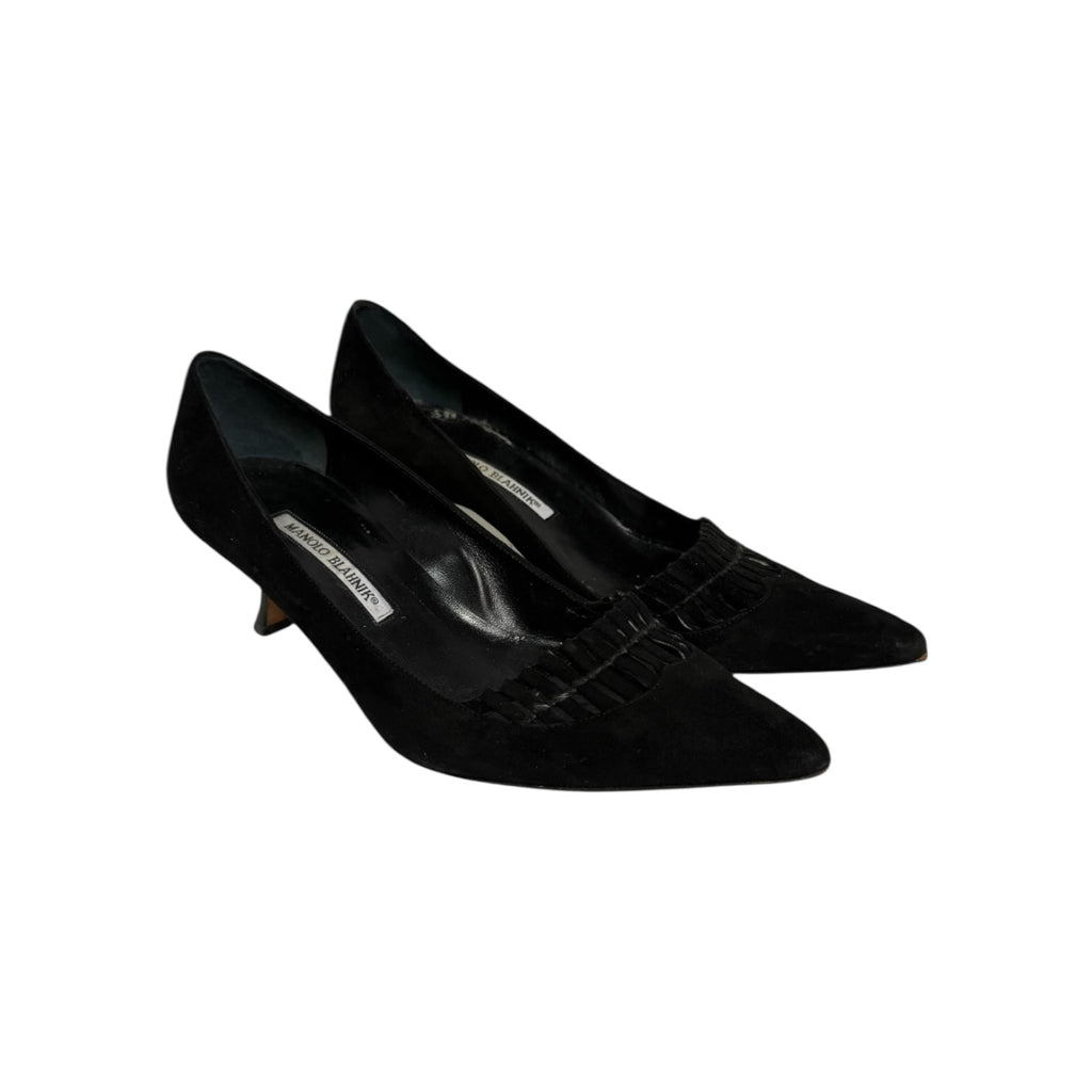 manolo blahnik black suede cut-out heels