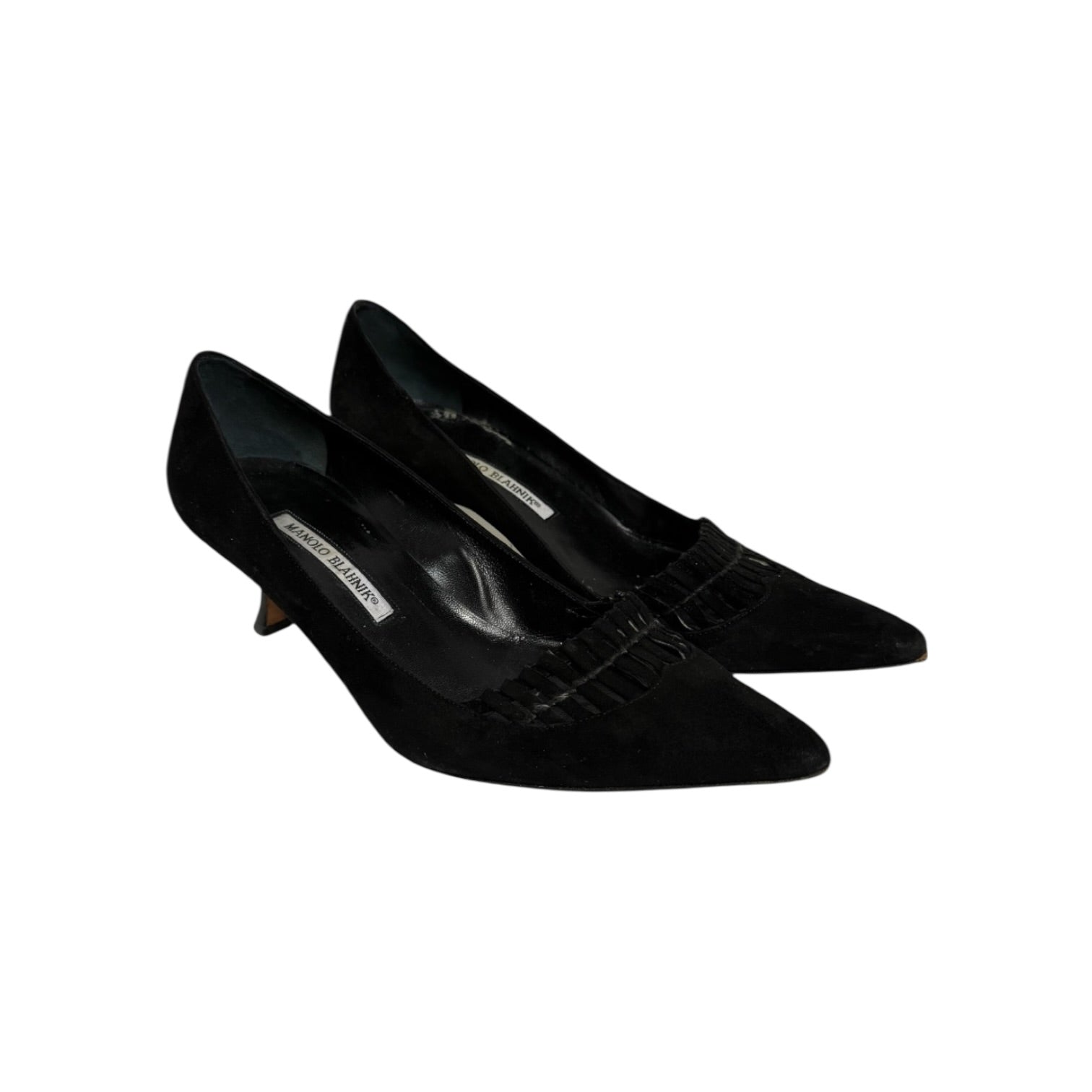 manolo blahnik black suede cut-out heels
