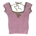 pink crochet knit olive bow trim cap sleeve milkmaid top