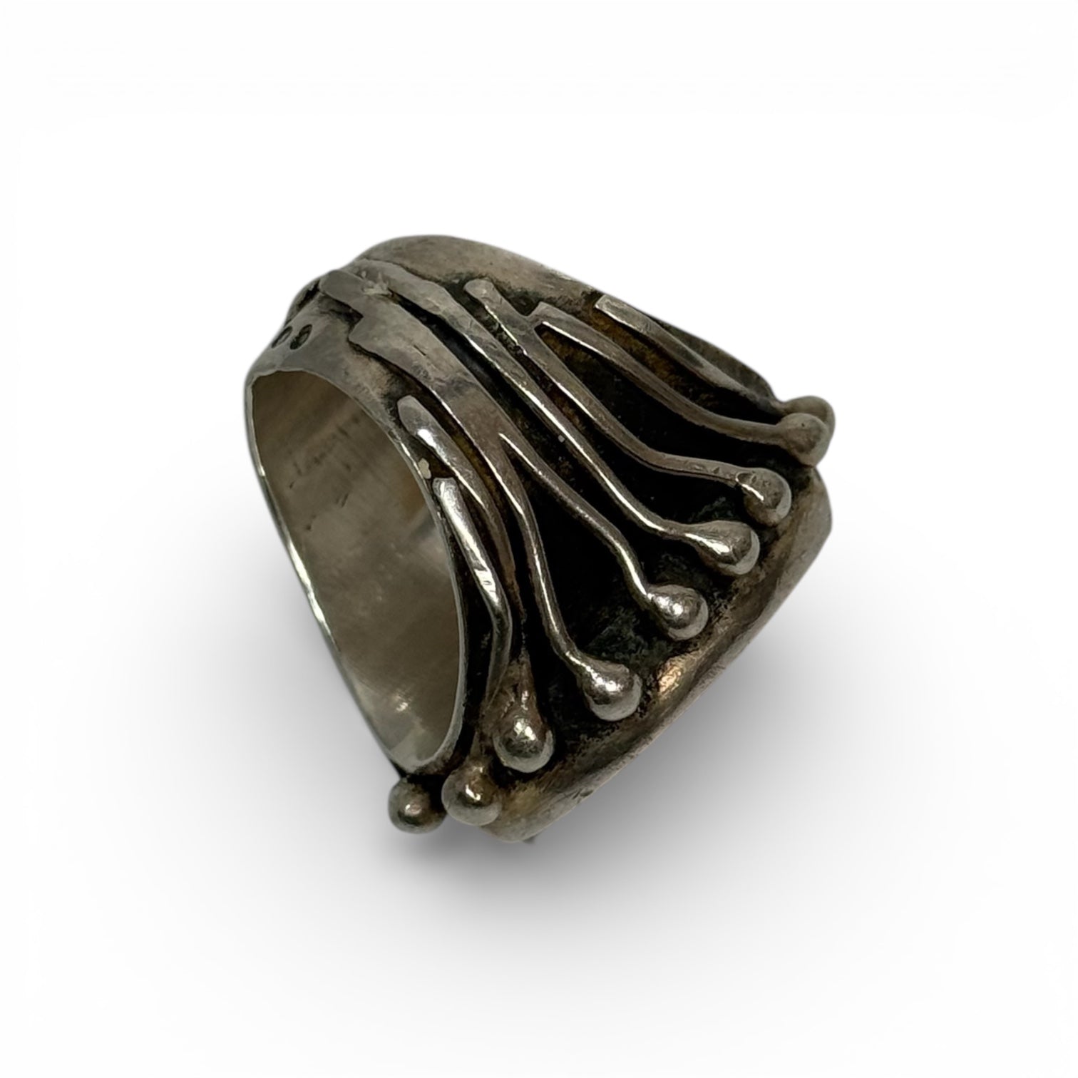 vintage 60s/70s orno poland mcm modernist pink agate silver ring