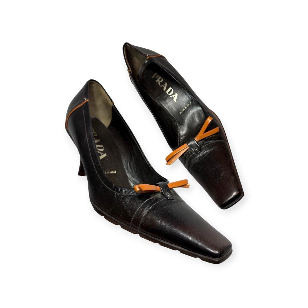 vintage prada black & brown leather bow heels