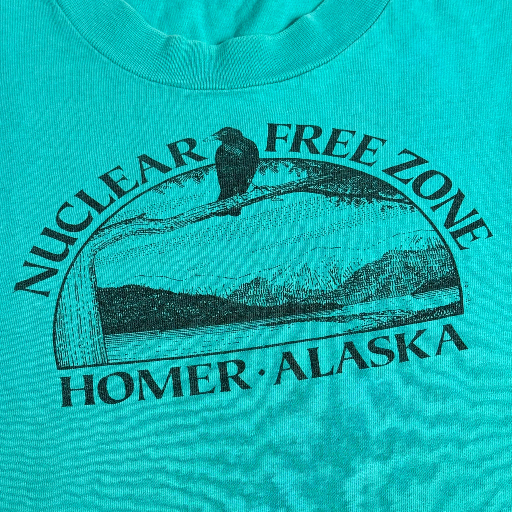 vintage 80s nuclear free zone homer alaska graphic tee