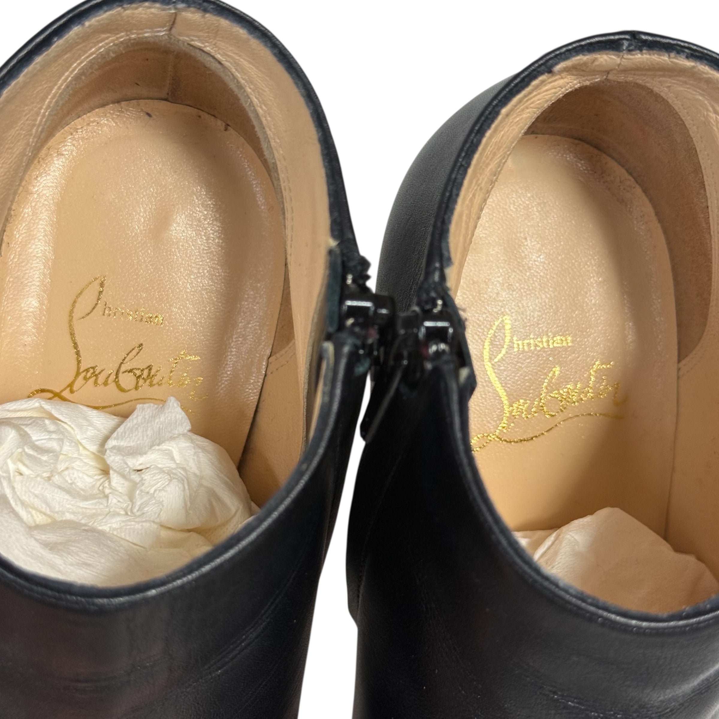 christian louboutin belle 85mm black calf leather booties with box