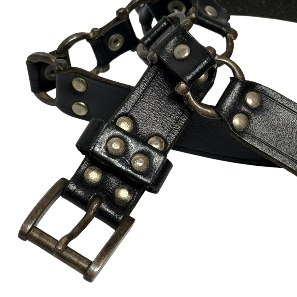 vintage d-ring linked black leather belt