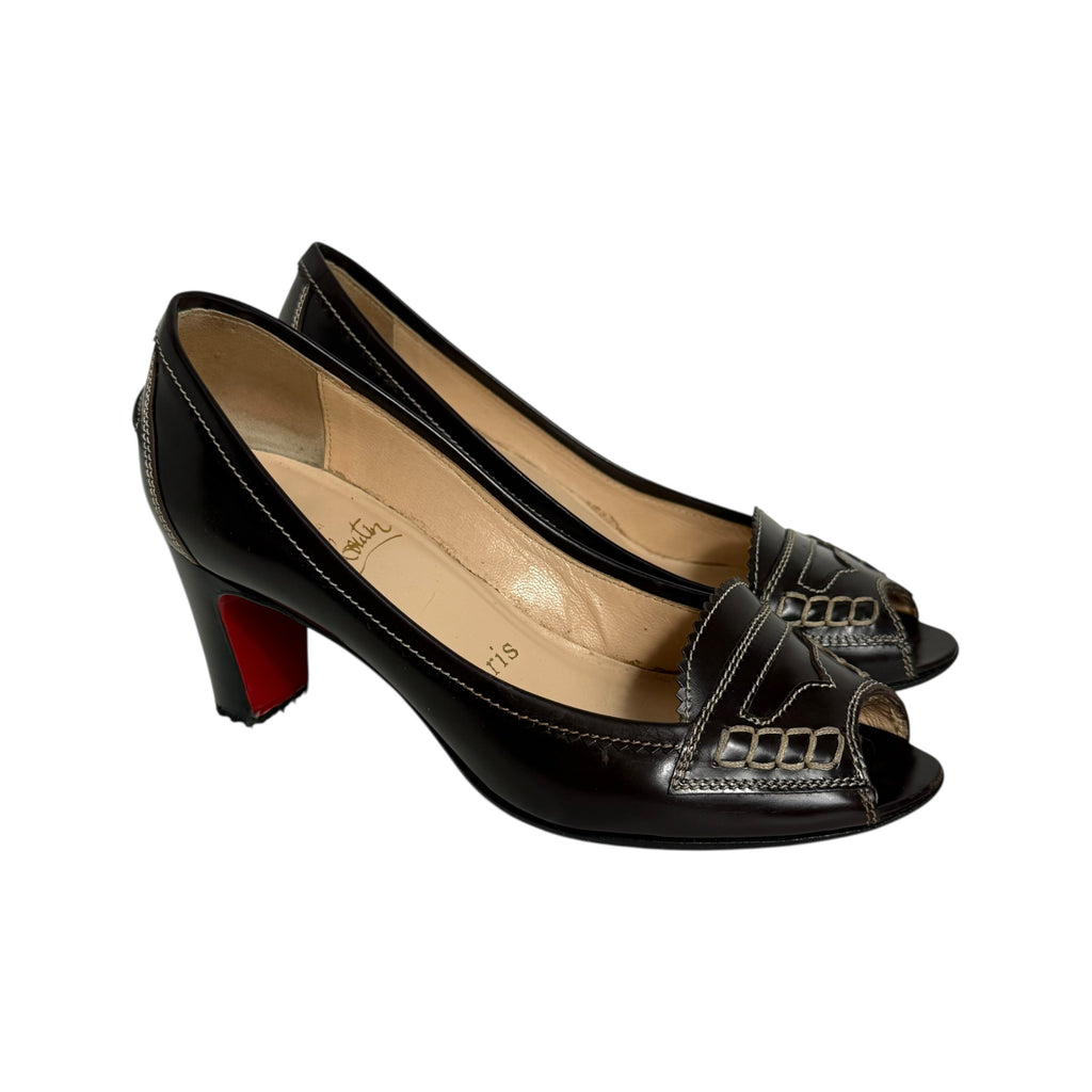 christian louboutin peniche dark brown peep toe pumps
