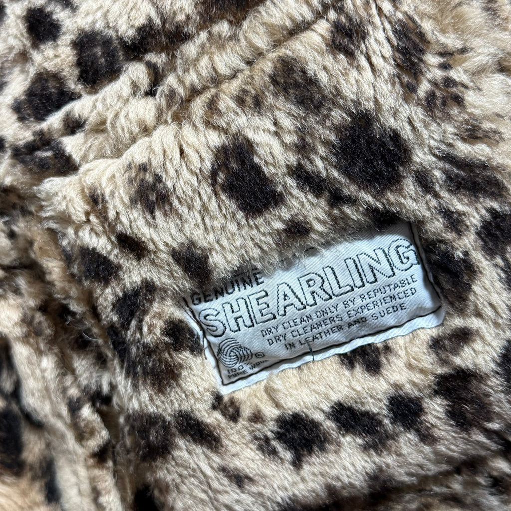 vintage delino sheepskin shearling hooded brown suede leopard fur lined coat