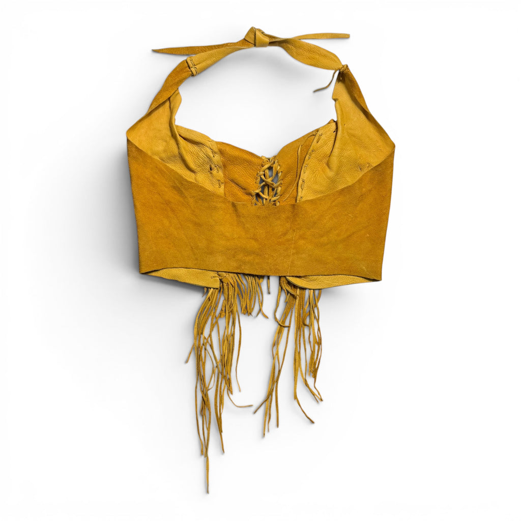vintage 70s handmade leather fringe halter top