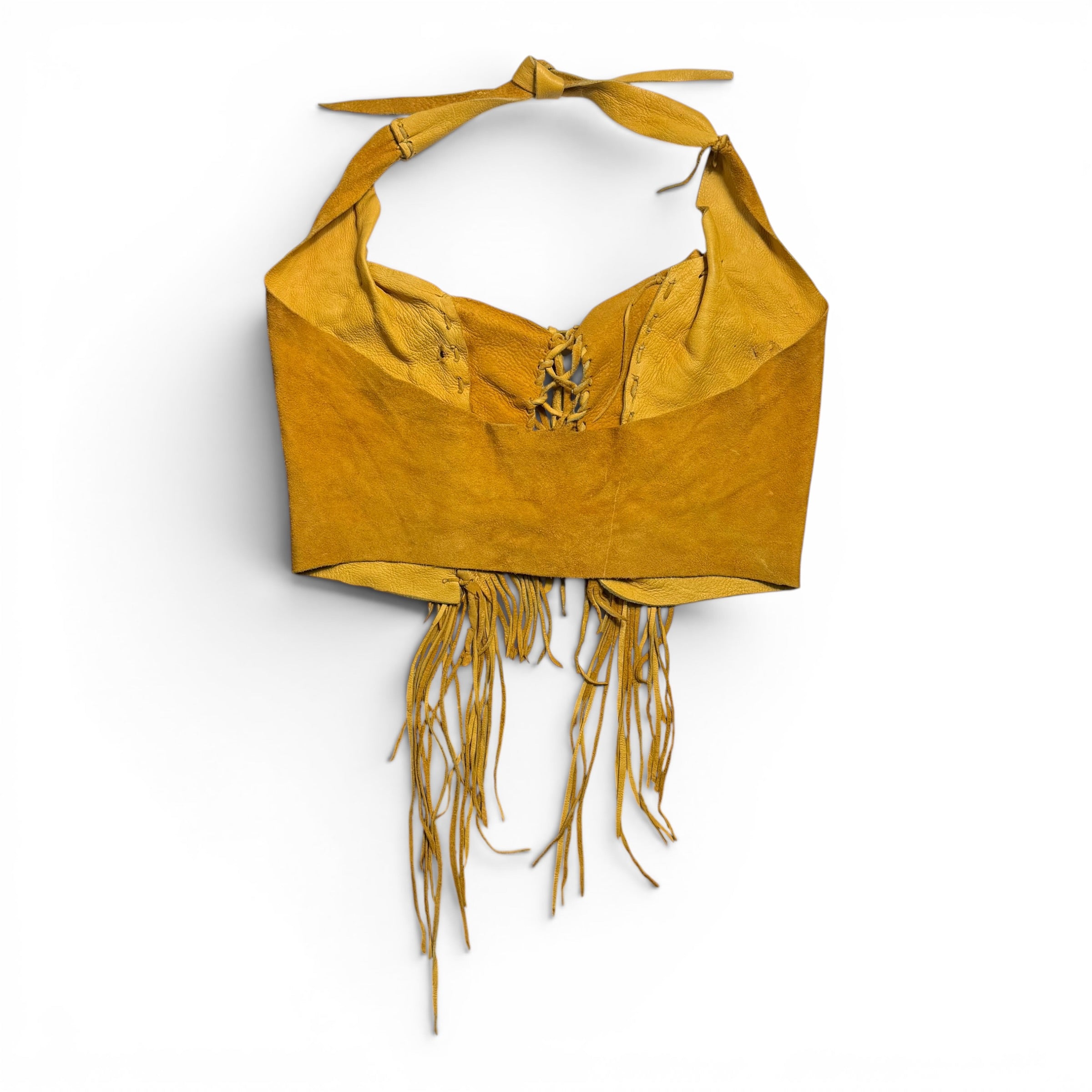 vintage 70s handmade leather fringe halter top