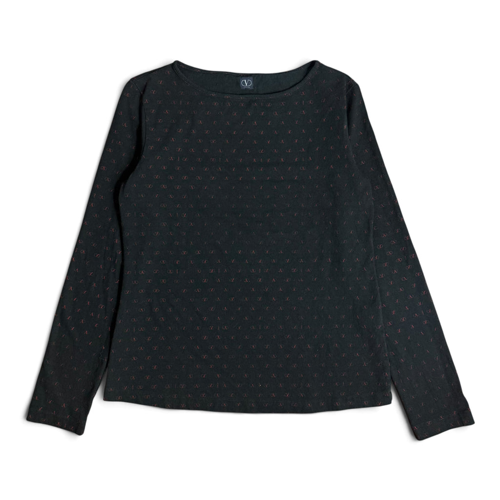 vintage valentino jeans black + red v monogram long sleeve top