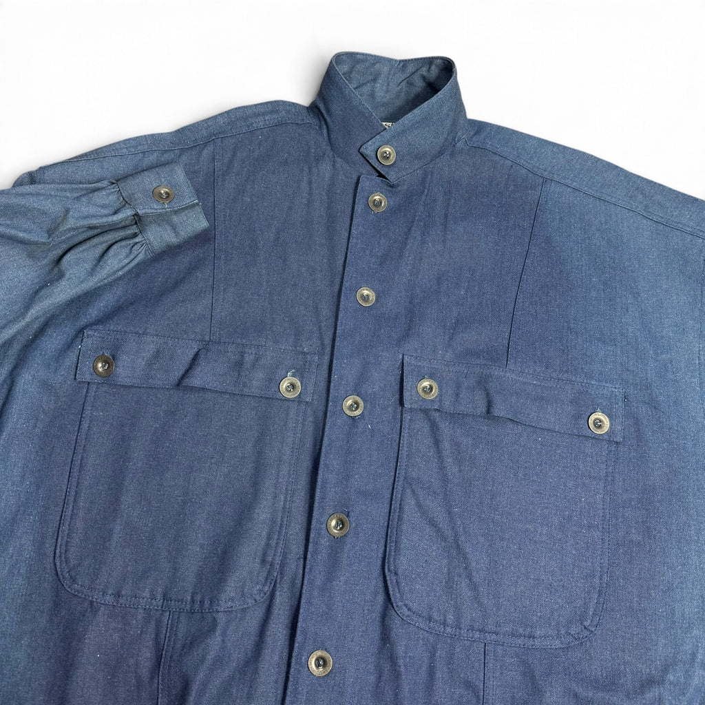 vintage 1980s castelli beverly hills french military style button up denim overshirt
