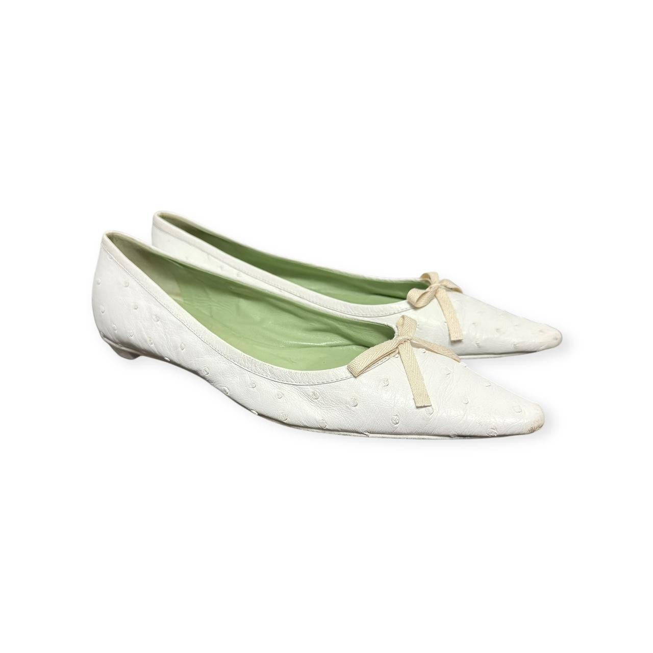 2000s prada ostrich leather pointed toe flats