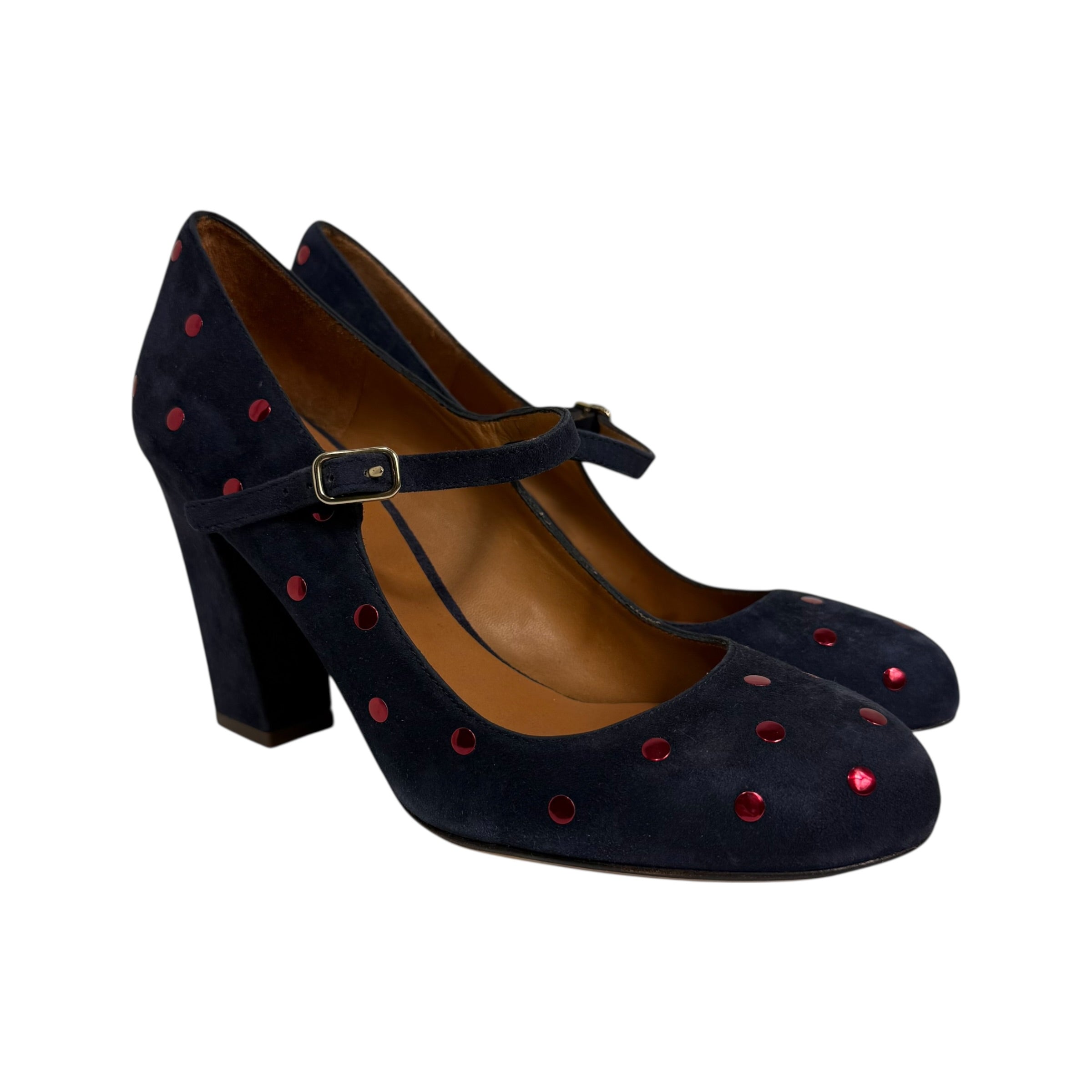 chie mihara studded polka dot mary jane pumps