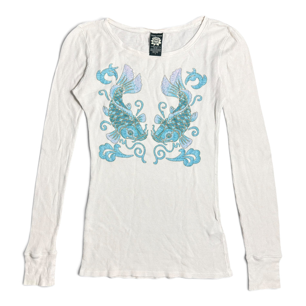 vintage y2k lucky brand koi fish thermal long sleeve top
