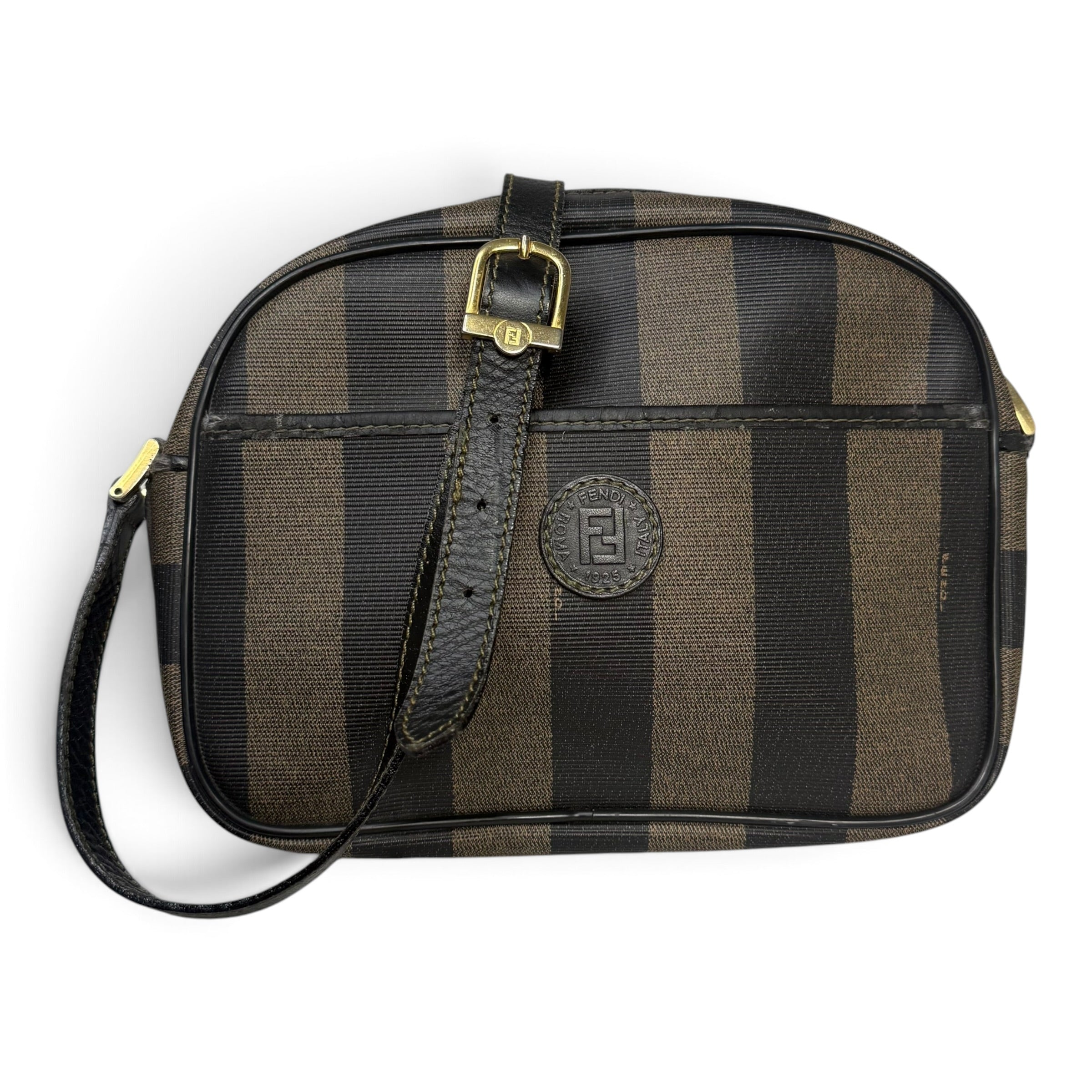 vintage 80s fendi pequin stripe crossbody camera bag