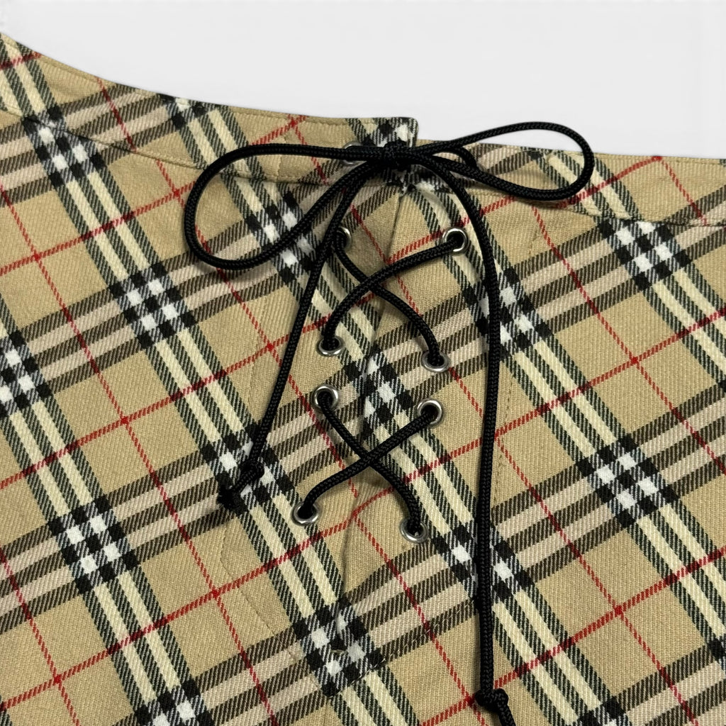 vintage burberry blue label nova check lace up mini skirt